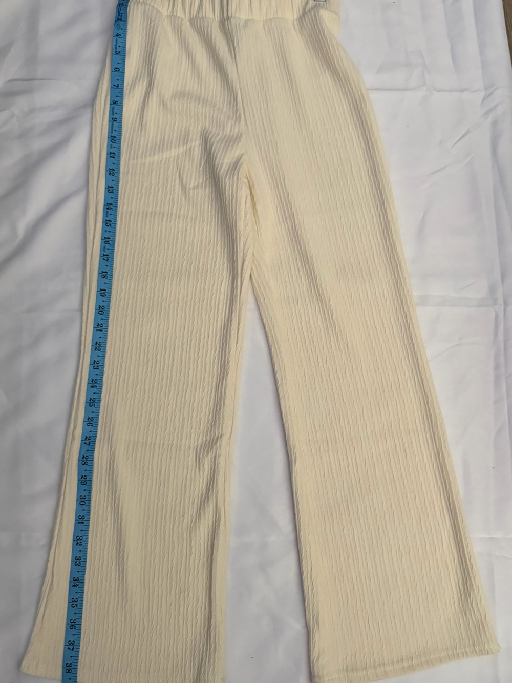 Cream Ribbed women’s Wide-Leg Bottoms